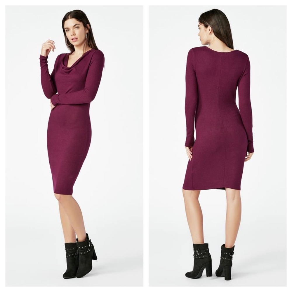 Boysenberry Knit Long Sleeve Cowl Neck Dress - Picture 1 of 7